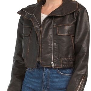 BLANK NYC Distressed Vintage Leather Brown Jacket